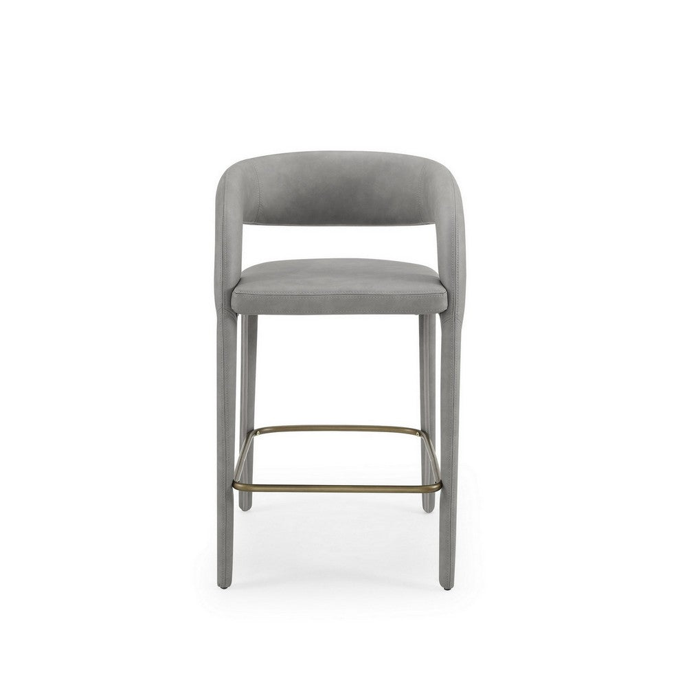 Benjara Cid Taya 26 Inch Counter Stool Chair, Tapered Legs, Gray Faux Leather