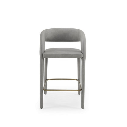 Benjara Cid Taya 26 Inch Counter Stool Chair, Tapered Legs, Gray Faux Leather