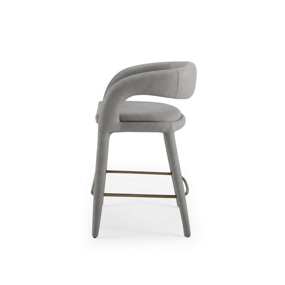 Benjara Cid Taya 26 Inch Counter Stool Chair, Tapered Legs, Gray Faux Leather