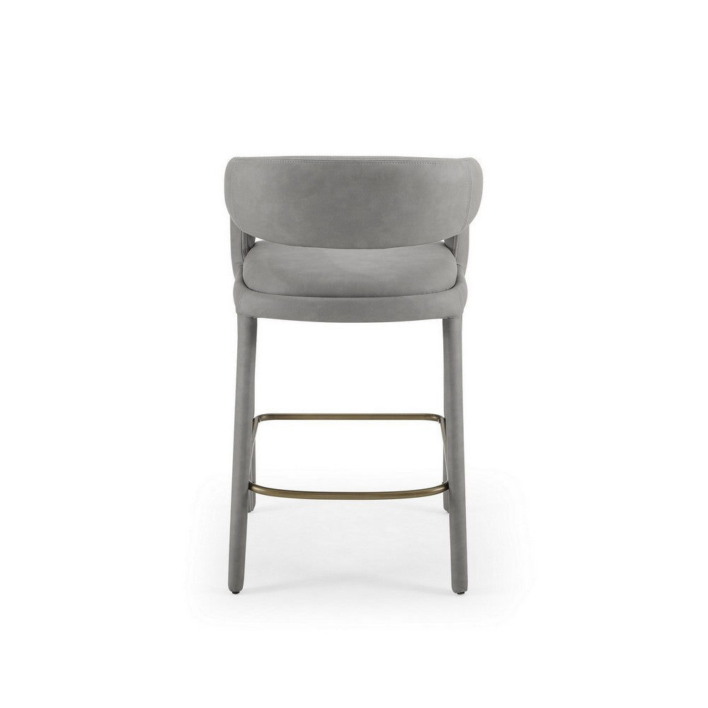 Benjara Cid Taya 26 Inch Counter Stool Chair, Tapered Legs, Gray Faux Leather