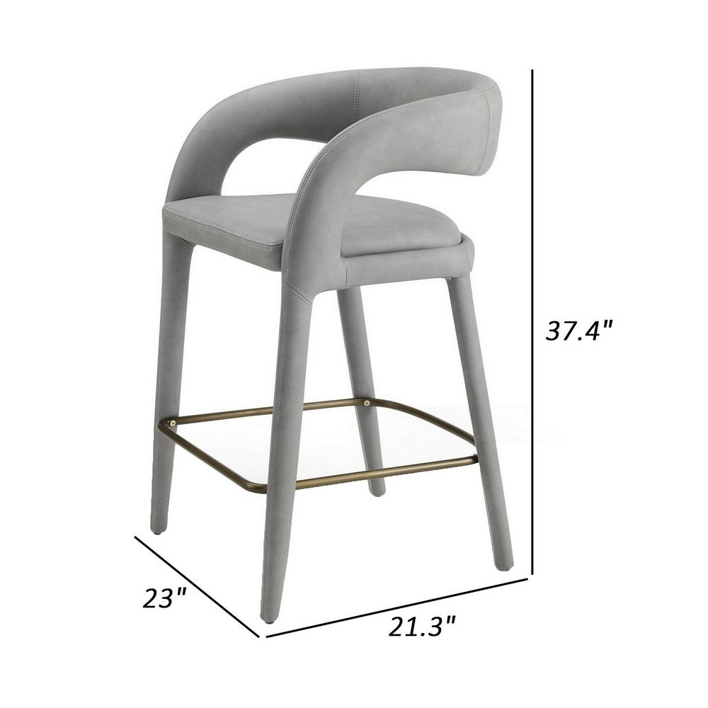 Benjara Cid Taya 26 Inch Counter Stool Chair, Tapered Legs, Gray Faux Leather