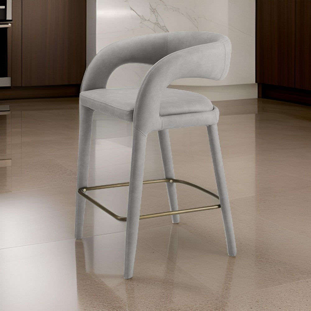Benjara Cid Taya 26 Inch Counter Stool Chair, Tapered Legs, Gray Faux Leather