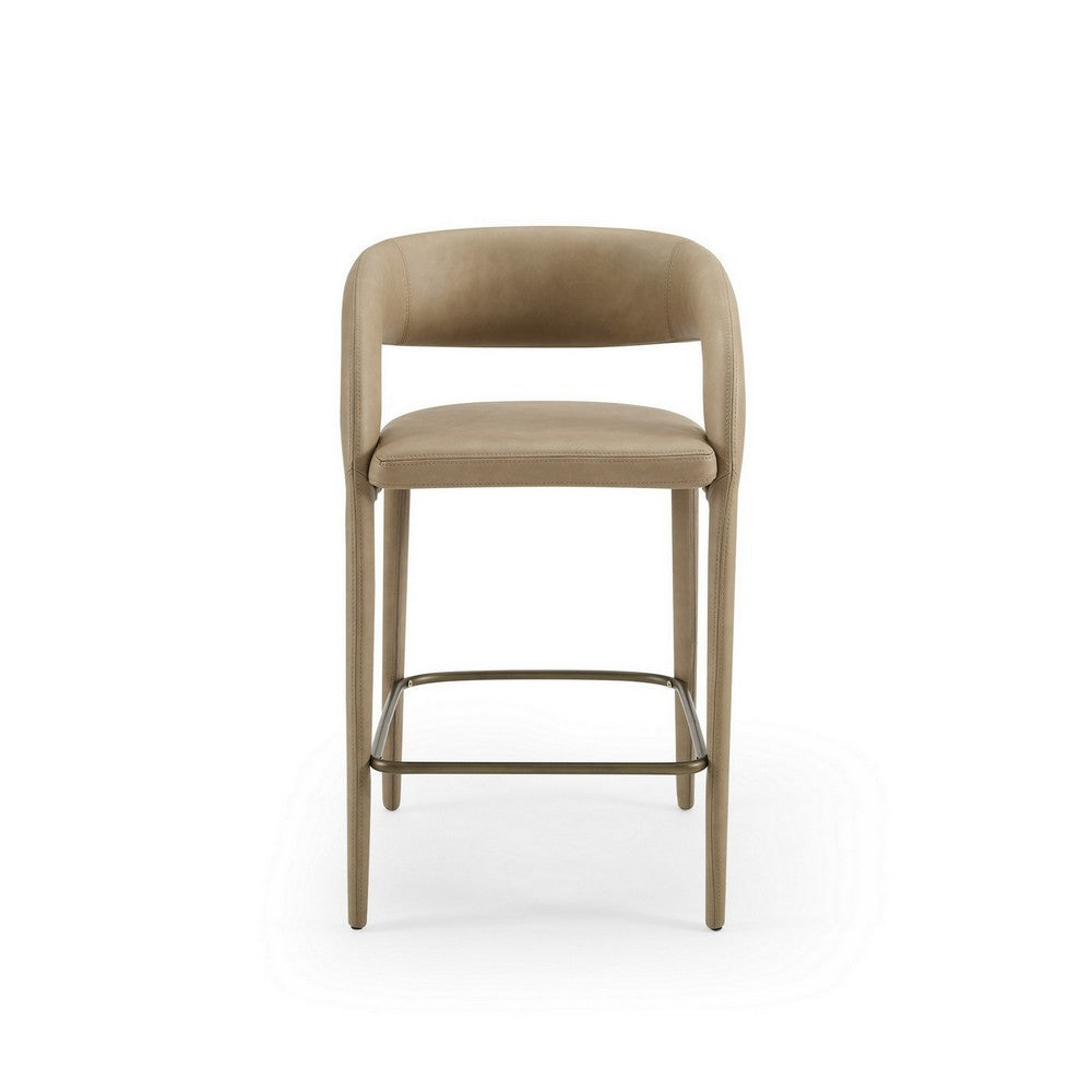 Benjara Cid Taya 26 Inch Counter Stool Chair, Tapered Legs, Tan Faux Leather