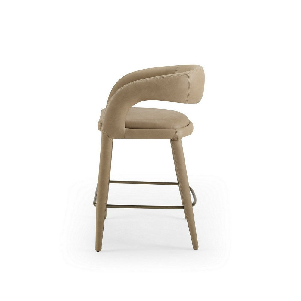Benjara Cid Taya 26 Inch Counter Stool Chair, Tapered Legs, Tan Faux Leather