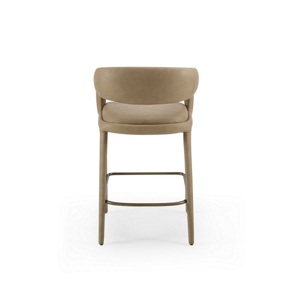 Benjara Cid Taya 26 Inch Counter Stool Chair, Tapered Legs, Tan Faux Leather