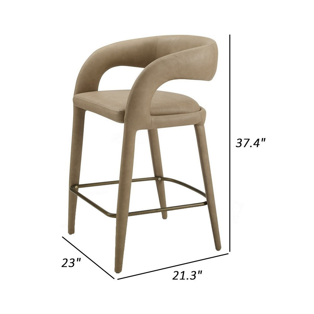 Benjara Cid Taya 26 Inch Counter Stool Chair, Tapered Legs, Tan Faux Leather