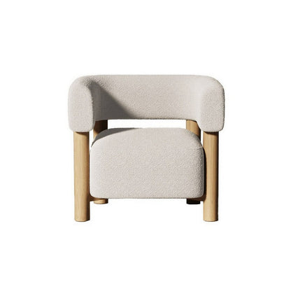 Benjara 31 Inch Accent Chair, Modern Brown Wood Frame, White Fabric Upholstery