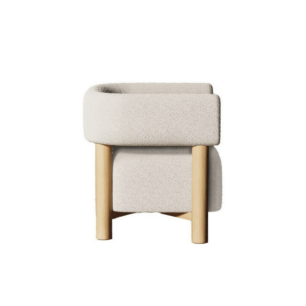 Benjara 31 Inch Accent Chair, Modern Brown Wood Frame, White Fabric Upholstery