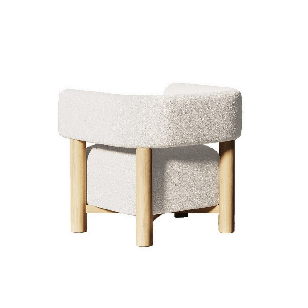 Benjara 31 Inch Accent Chair, Modern Brown Wood Frame, White Fabric Upholstery