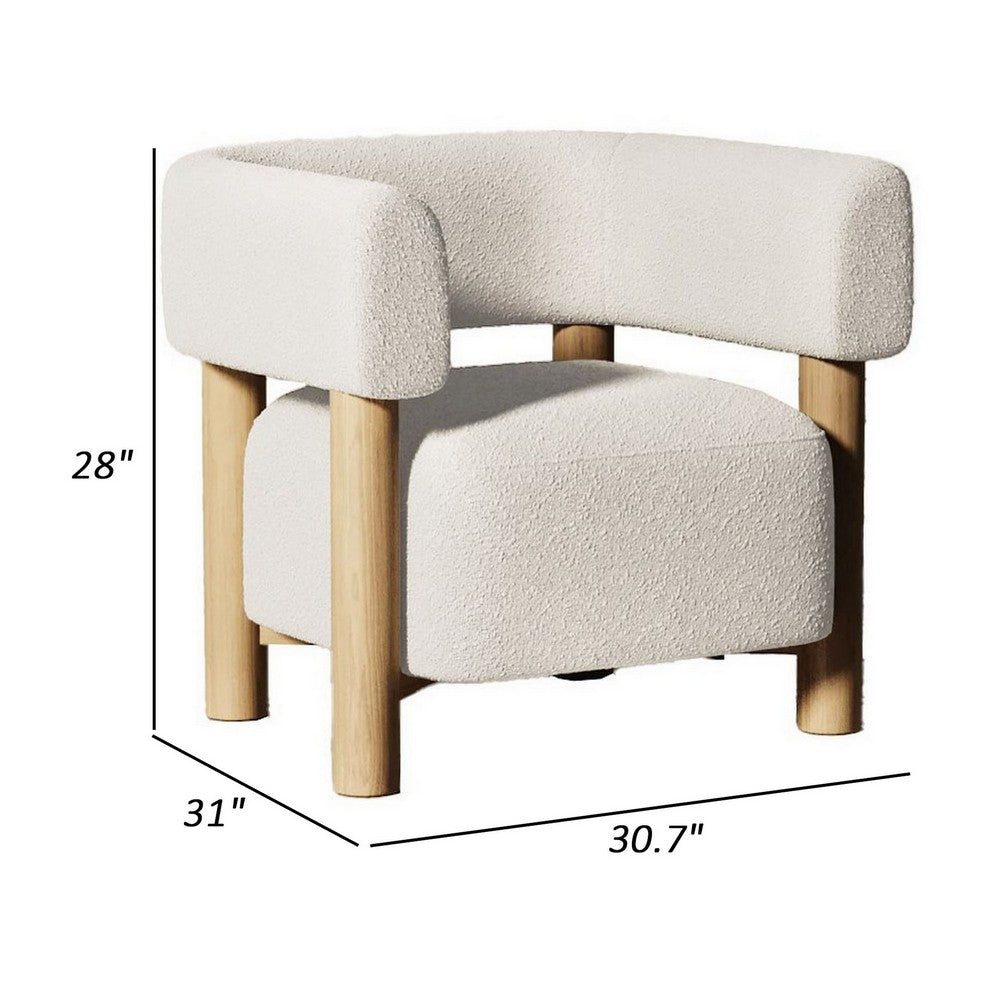 Benjara 31 Inch Accent Chair, Modern Brown Wood Frame, White Fabric Upholstery