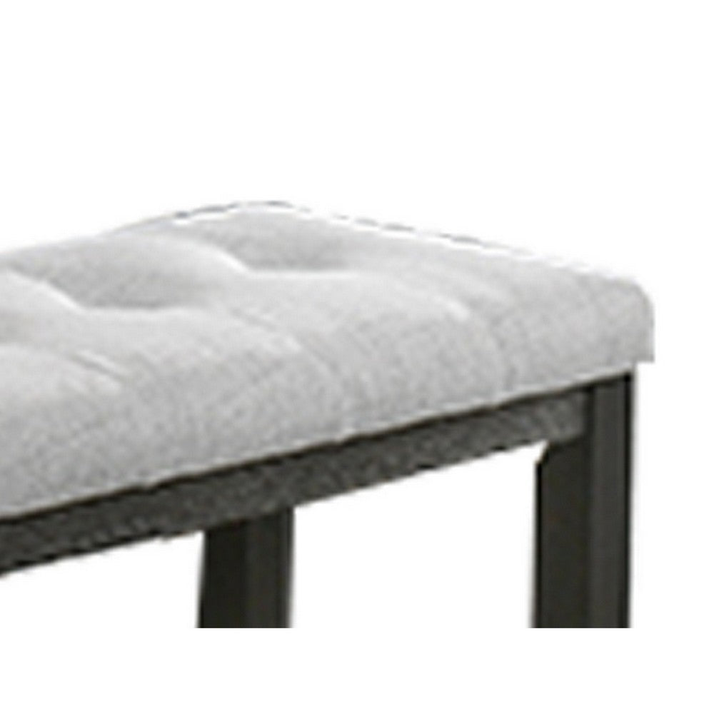 Benjara Woodlands 48 Inch Counter Height Bench, Wood, Tufted Seat, Black, White