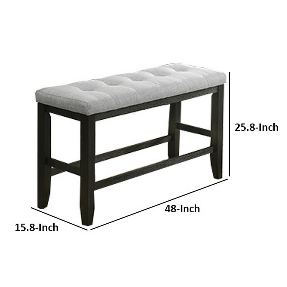 Benjara Woodlands 48 Inch Counter Height Bench, Wood, Tufted Seat, Black, White