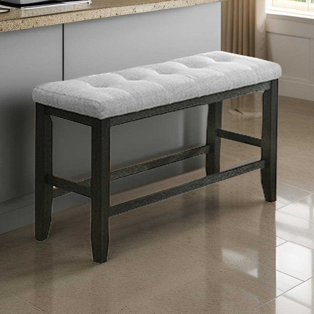 Benjara Woodlands 48 Inch Counter Height Bench, Wood, Tufted Seat, Black, White