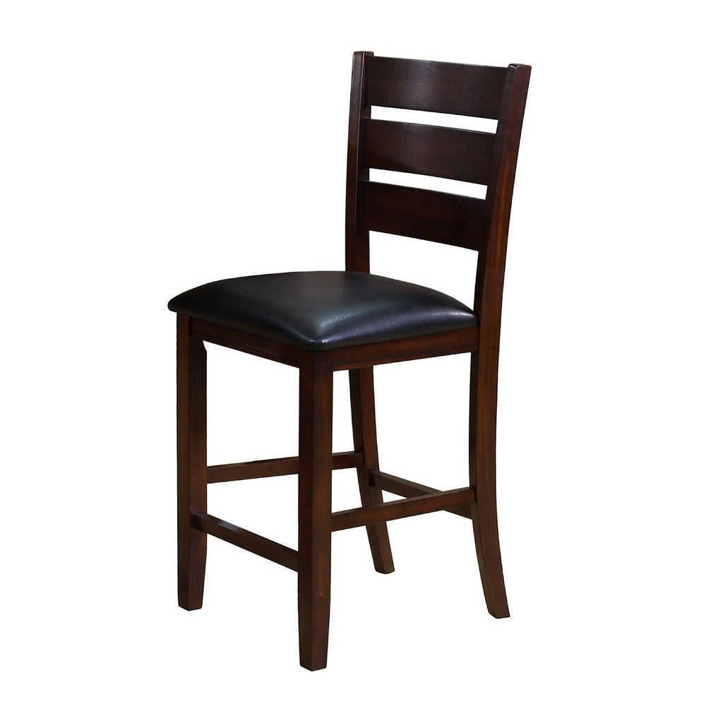 Benjara Woodlands 24 Inch Counter Height Chairs, Set of 2, Wheat Fabric Upholstered Seat, Black
