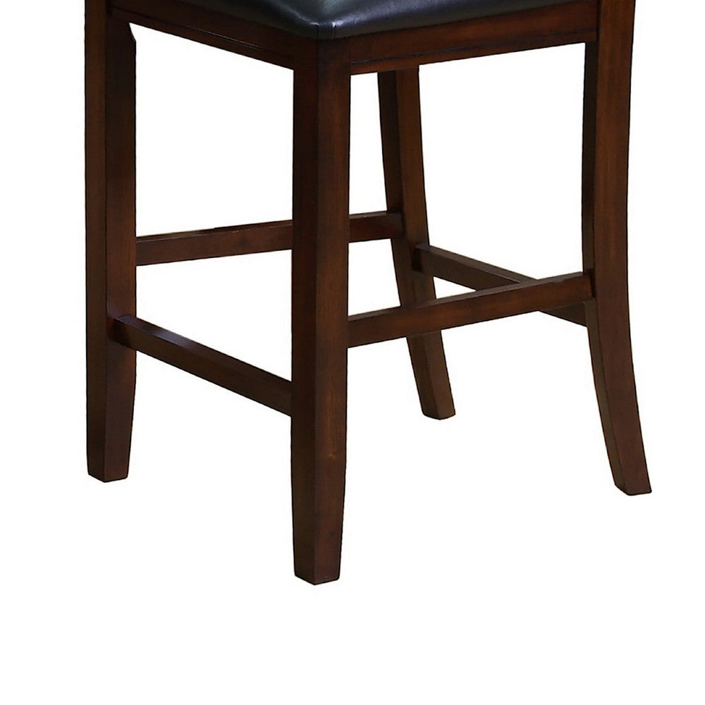 Benjara Woodlands 24 Inch Counter Height Chairs, Set of 2, Wheat Fabric Upholstered Seat, Black