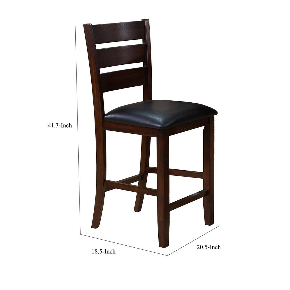 Benjara Woodlands 24 Inch Counter Height Chairs, Set of 2, Wheat Fabric Upholstered Seat, Black