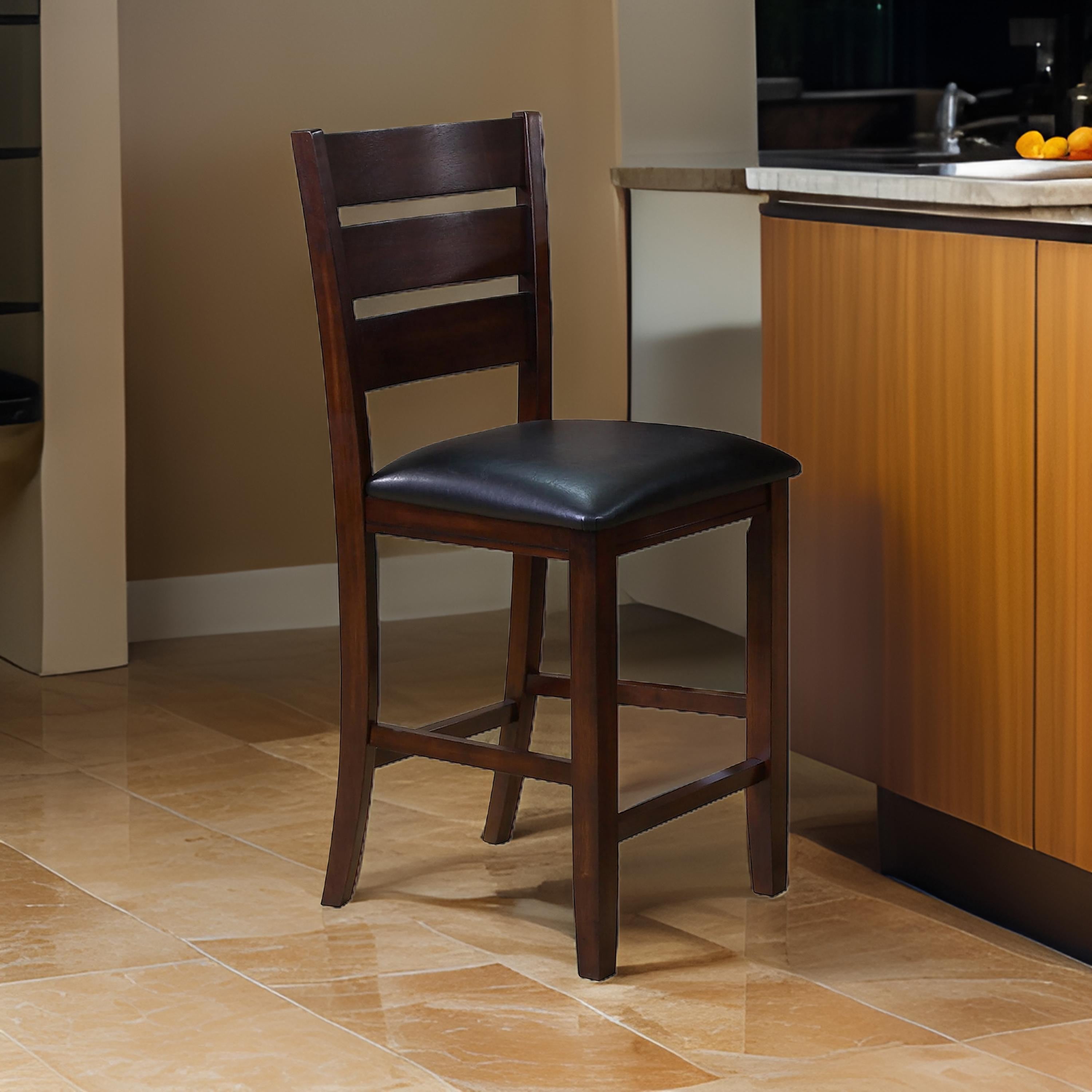Benjara Woodlands 24 Inch Counter Height Chairs, Set of 2, Wheat Fabric Upholstered Seat, Black
