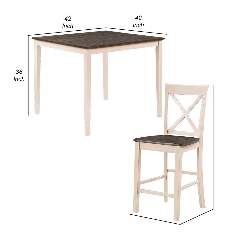 Benjara Christine 5 Piece Dining Table And Chairs Set, White And Brown Wood Frames