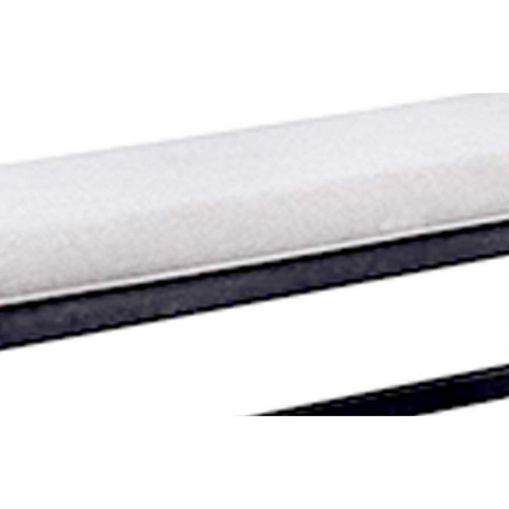 Benjara Edward 48 Inch Counter Height Dining Bench, White Fabric And Black Wood