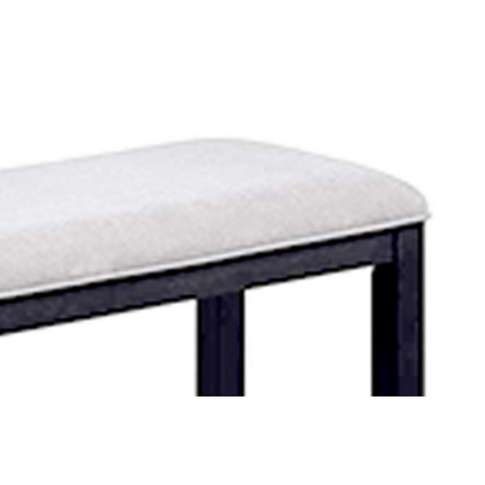 Benjara Edward 48 Inch Counter Height Dining Bench, White Fabric And Black Wood