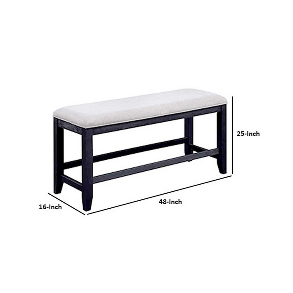 Benjara Edward 48 Inch Counter Height Dining Bench, White Fabric And Black Wood
