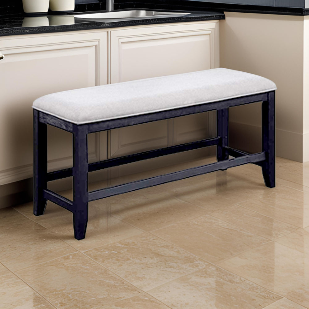 Benjara Edward 48 Inch Counter Height Dining Bench, White Fabric And Black Wood