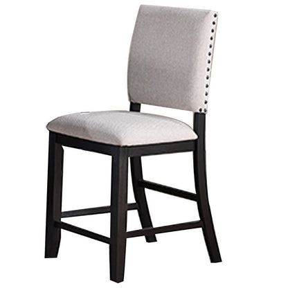 Benjara Edward 24 Inch Counter Height Chair Set of 2, Black Wood, White Fabric