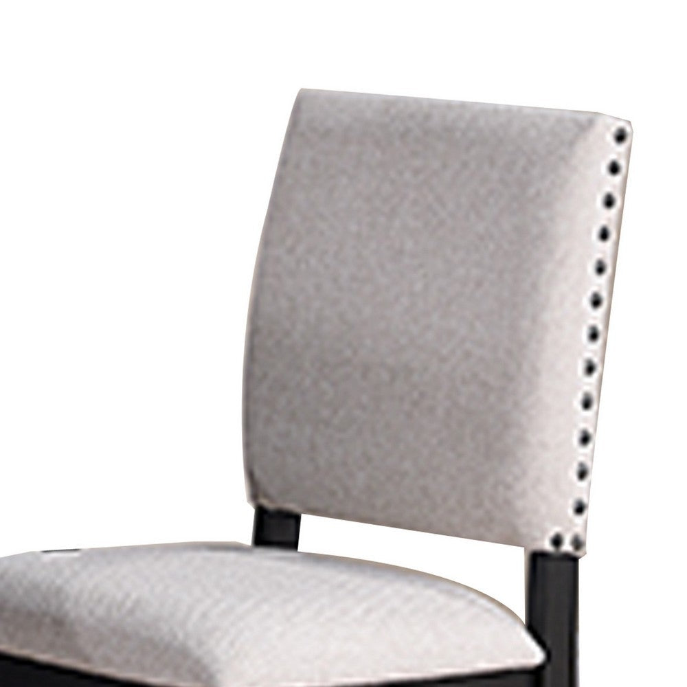 Benjara Edward 24 Inch Counter Height Chair Set of 2, Black Wood, White Fabric