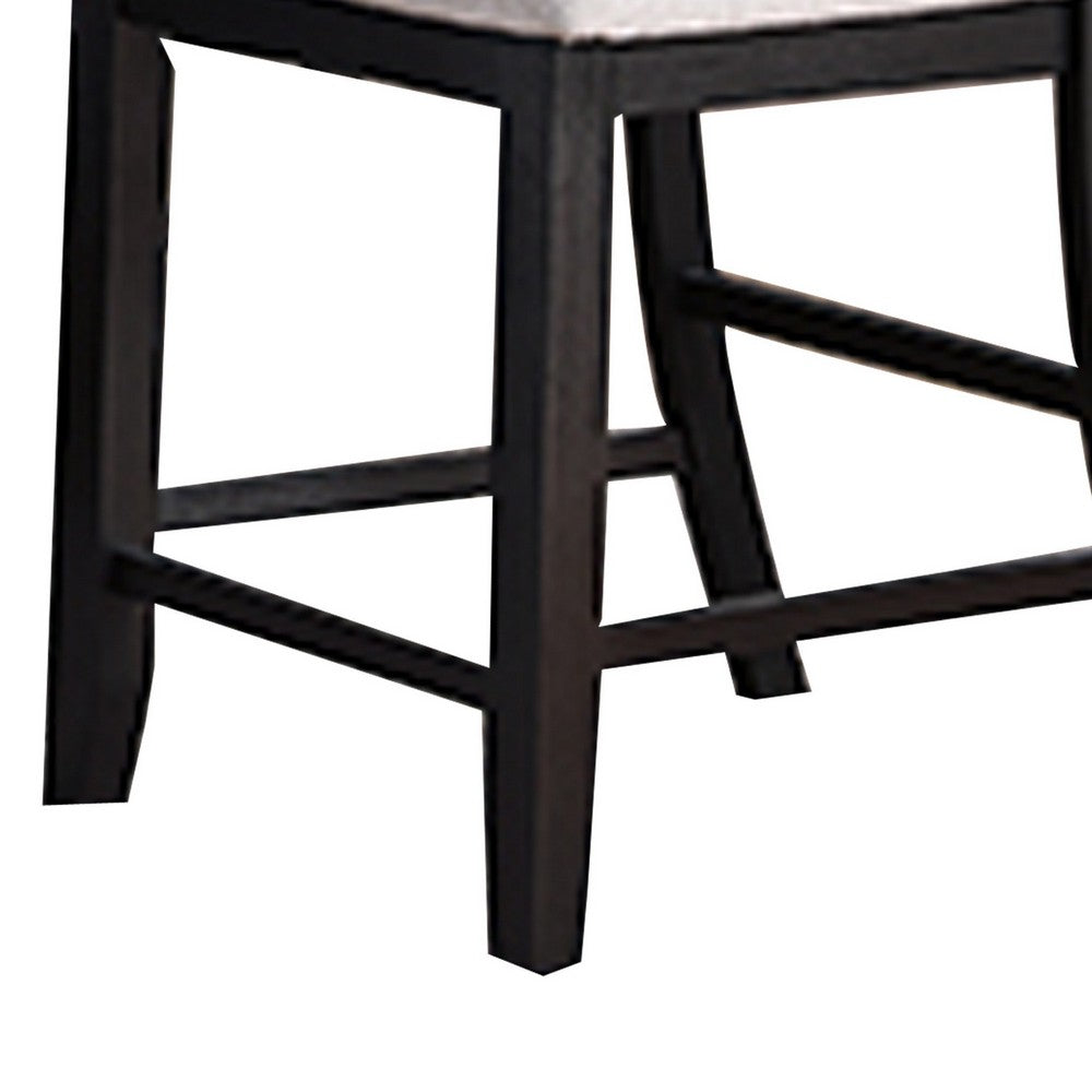Benjara Edward 24 Inch Counter Height Chair Set of 2, Black Wood, White Fabric