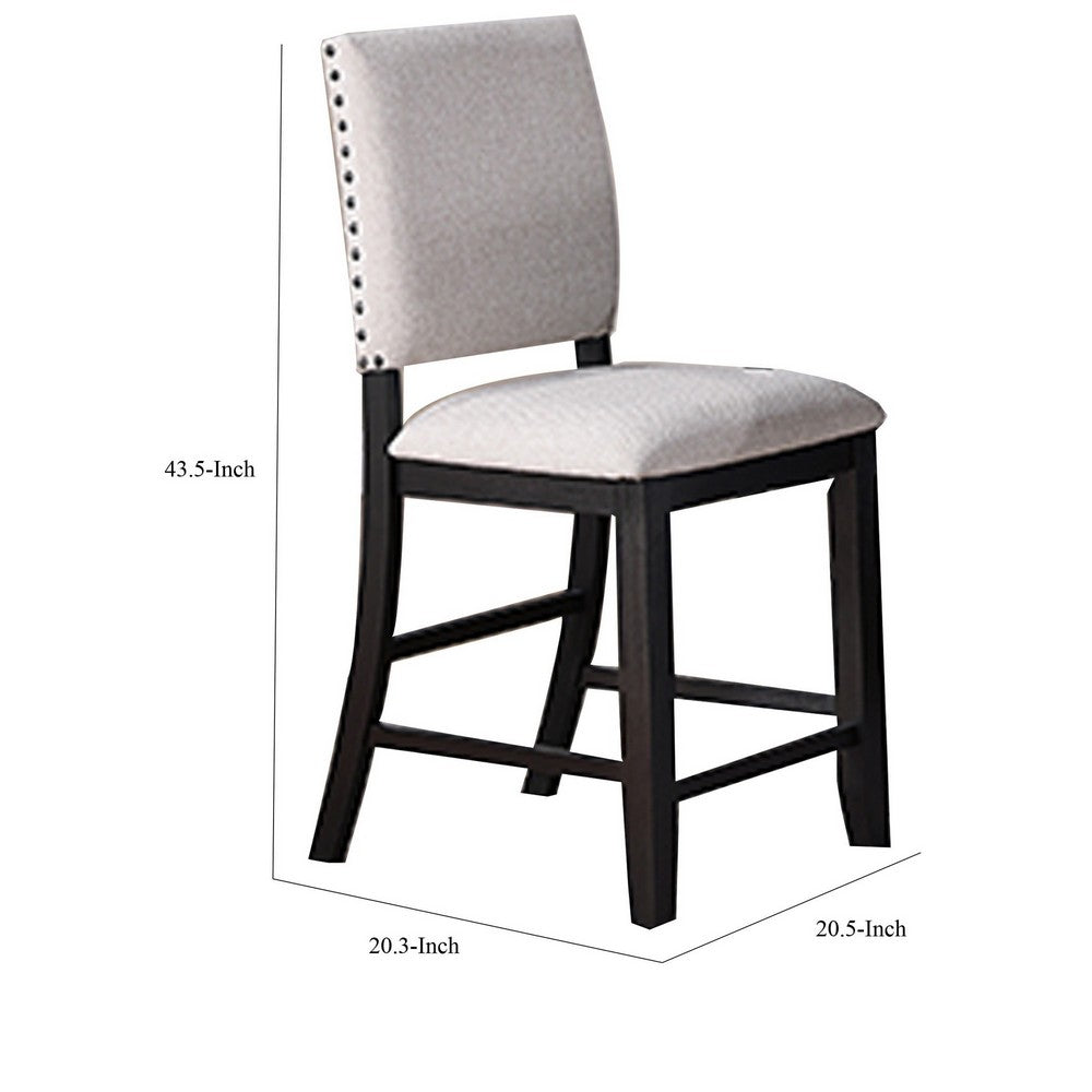 Benjara Edward 24 Inch Counter Height Chair Set of 2, Black Wood, White Fabric