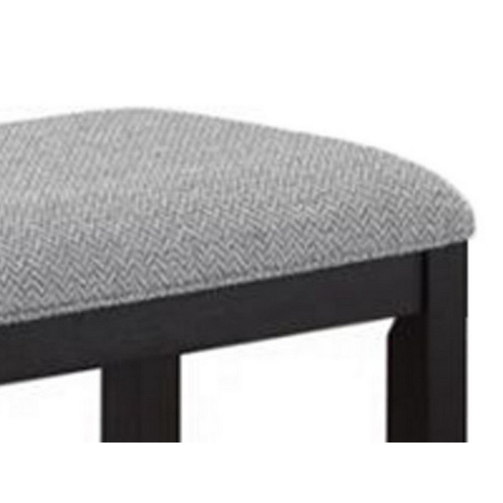 Benjara Patricia 48 Inch Counter Height Dining Bench, Black Wood And Gray Fabric