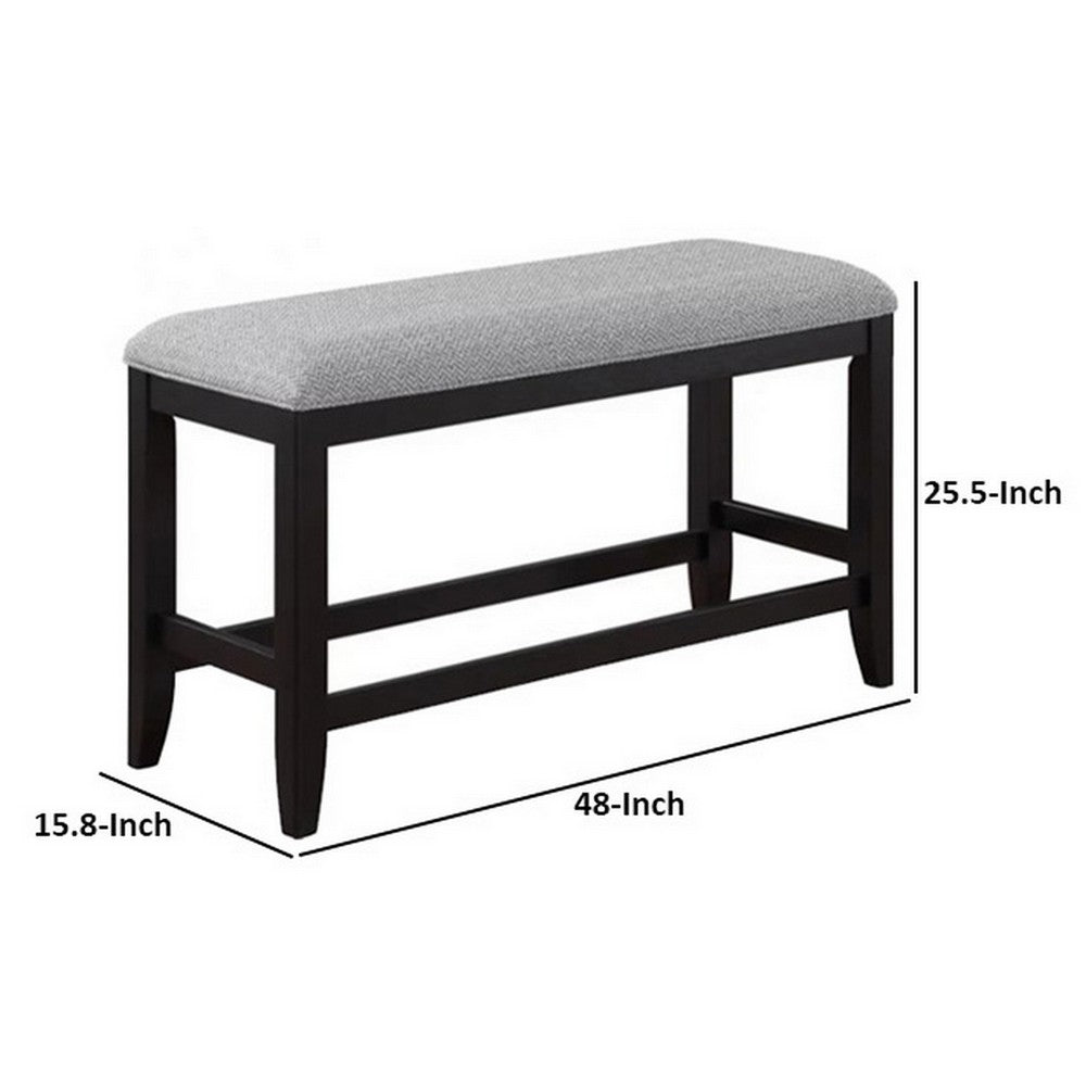 Benjara Patricia 48 Inch Counter Height Dining Bench, Black Wood And Gray Fabric