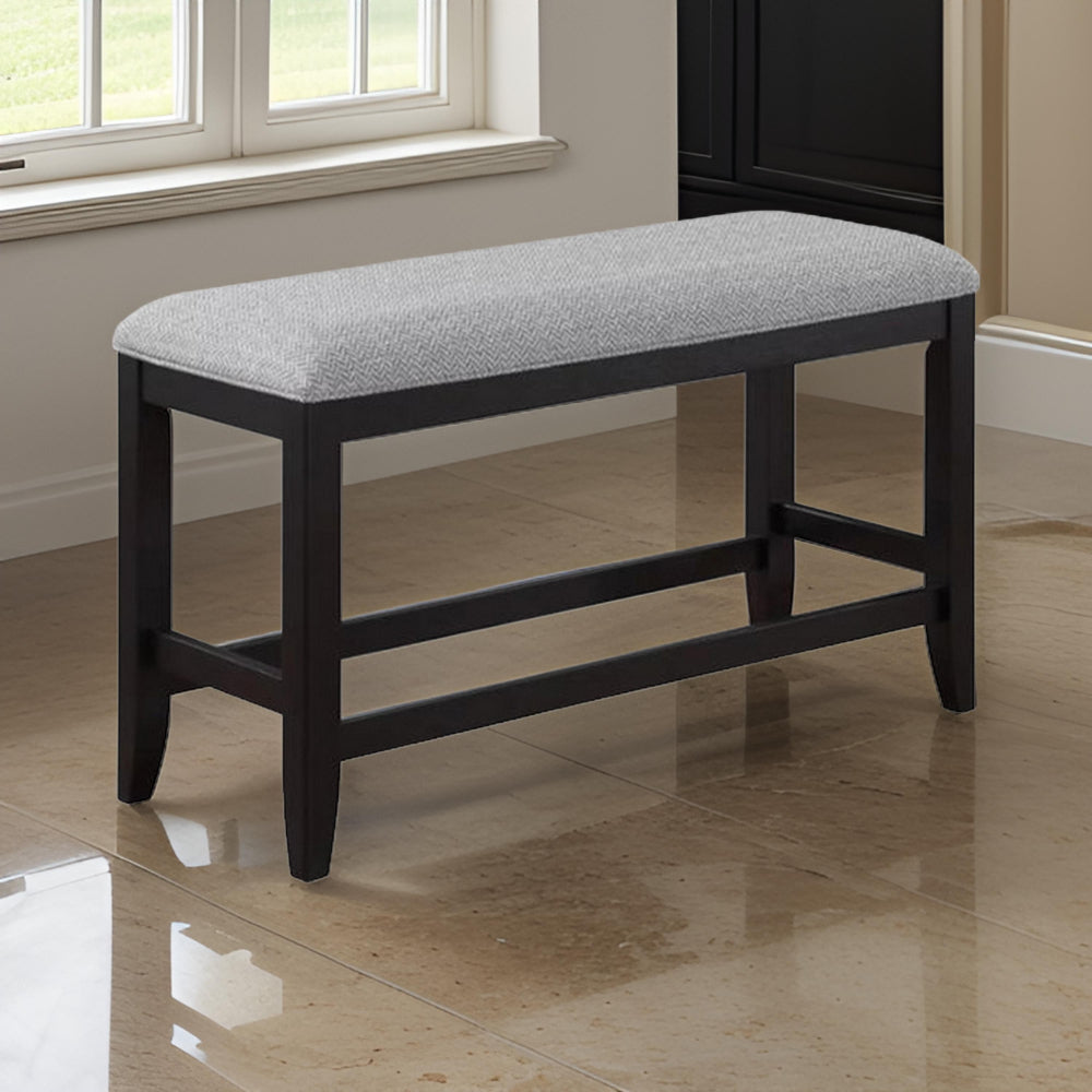 Benjara Patricia 48 Inch Counter Height Dining Bench, Black Wood And Gray Fabric