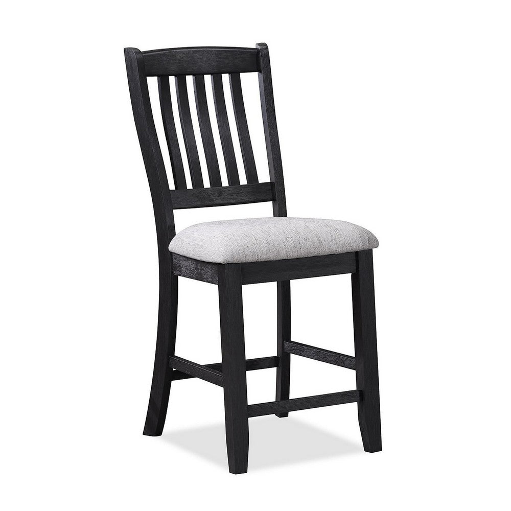 Benjara Patricia 42 Inch Counter Height Chair Set of 2, Black Wood, Light Gray
