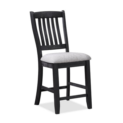 Benjara Patricia 42 Inch Counter Height Chair Set of 2, Black Wood, Light Gray