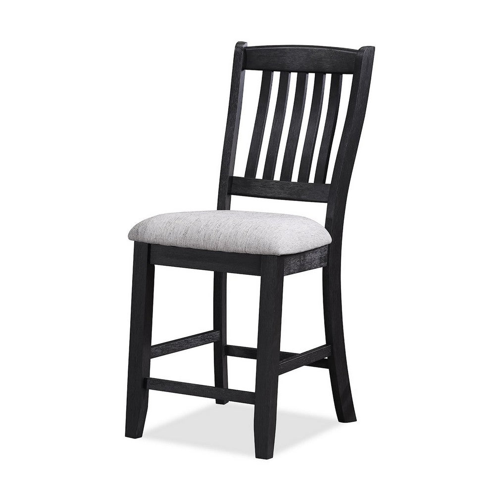 Benjara Patricia 42 Inch Counter Height Chair Set of 2, Black Wood, Light Gray