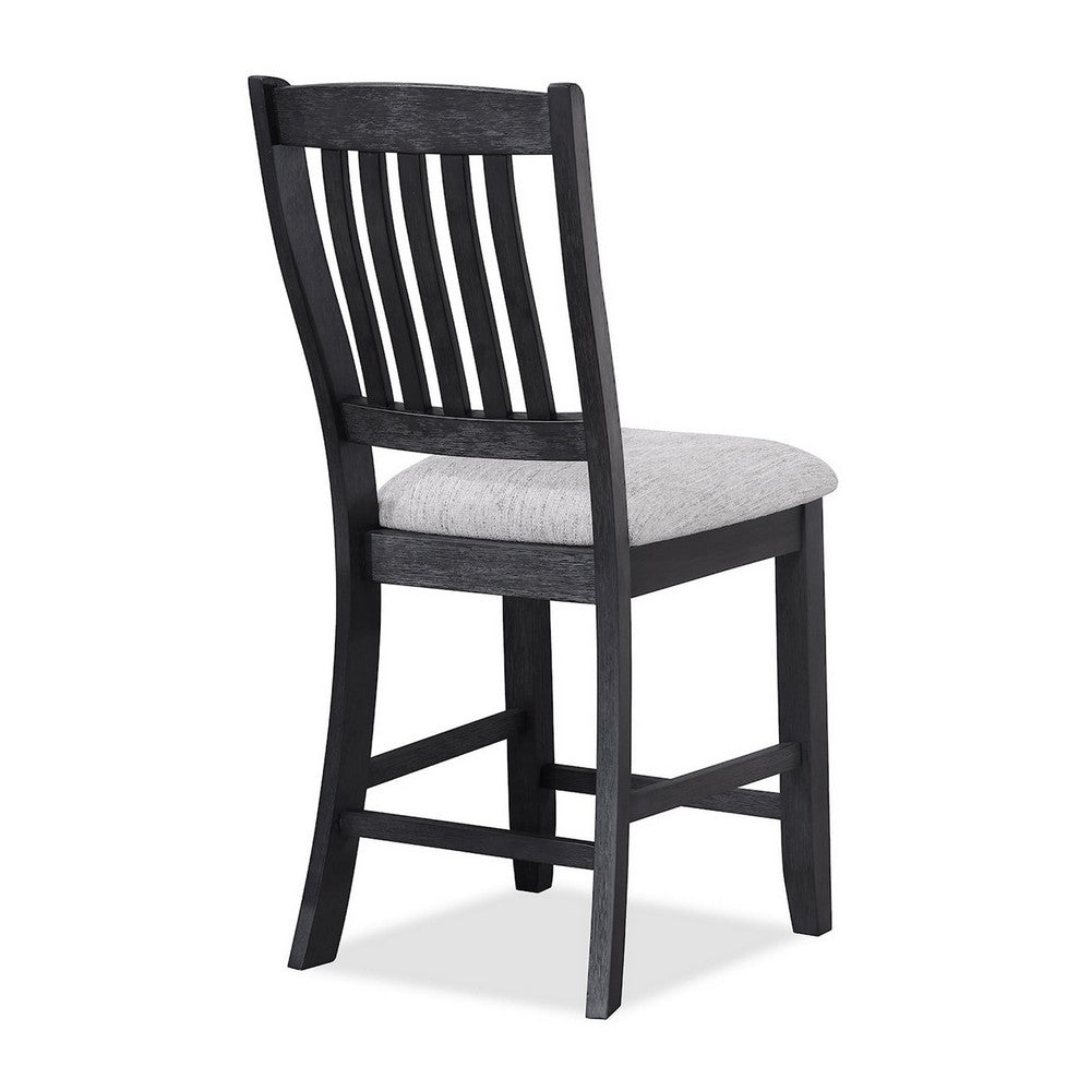 Benjara Patricia 42 Inch Counter Height Chair Set of 2, Black Wood, Light Gray