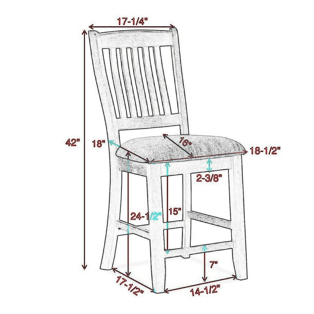 Benjara Patricia 42 Inch Counter Height Chair Set of 2, Black Wood, Light Gray