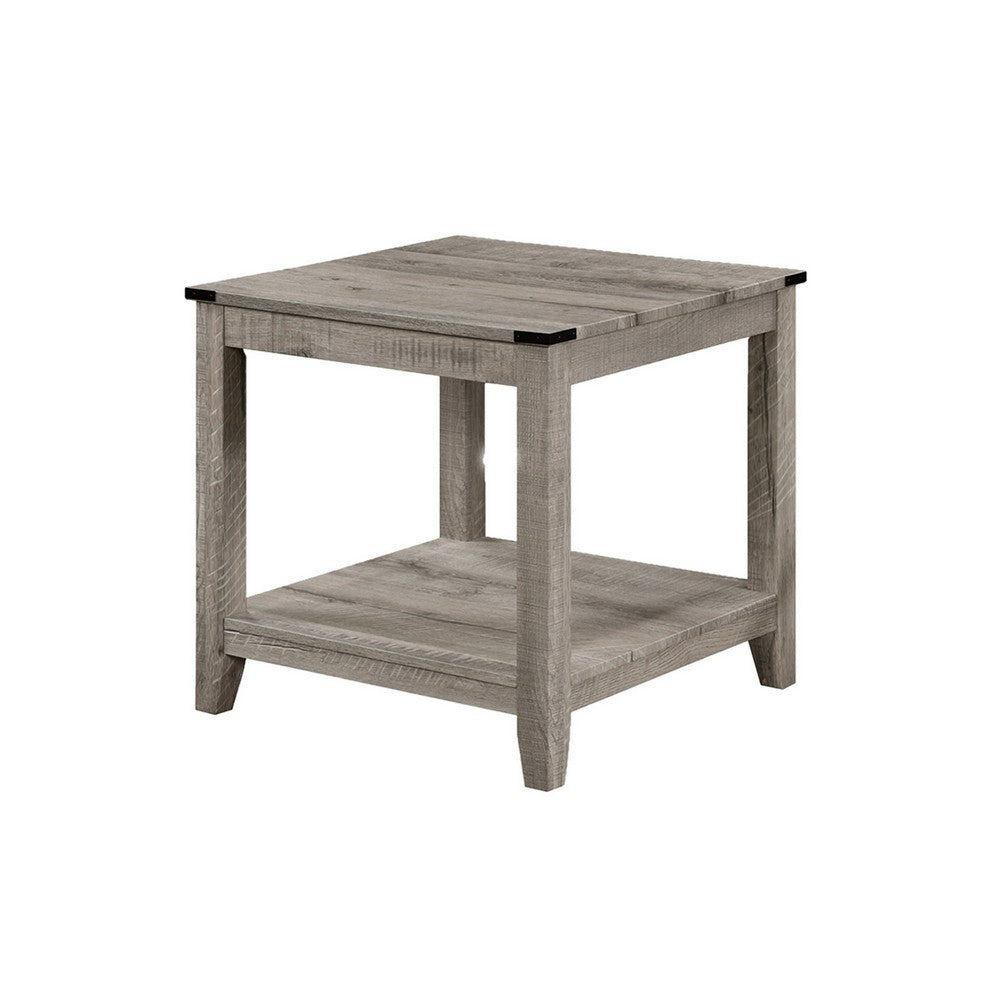 Benjara Hilton 3 Piece Coffee And End Table Set, Wood, Storage Shelf, Beige Finish