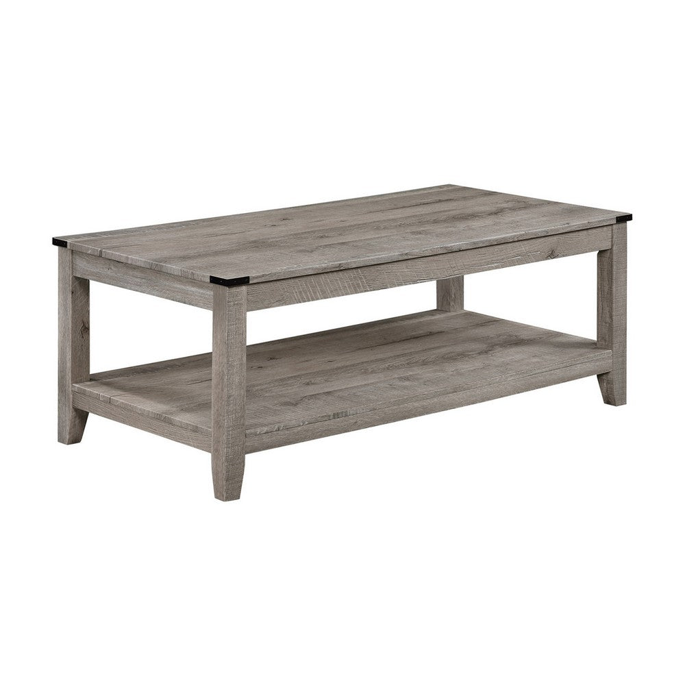 Benjara Hilton 3 Piece Coffee And End Table Set, Wood, Storage Shelf, Beige Finish