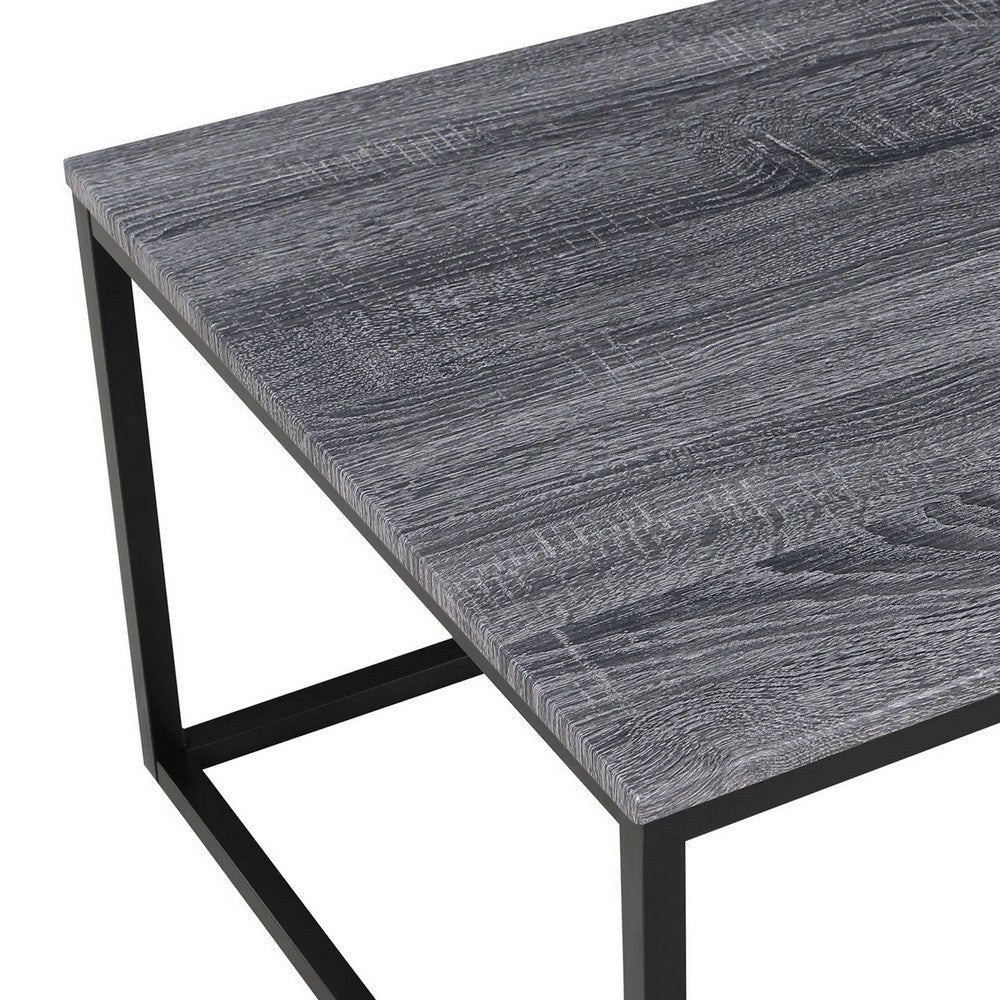 Benjara Rebecca 3pc Nesting Coffee And End Table Set, Black Metal, Gray Wood Top