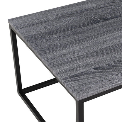 Benjara Rebecca 3pc Nesting Coffee And End Table Set, Black Metal, Gray Wood Top