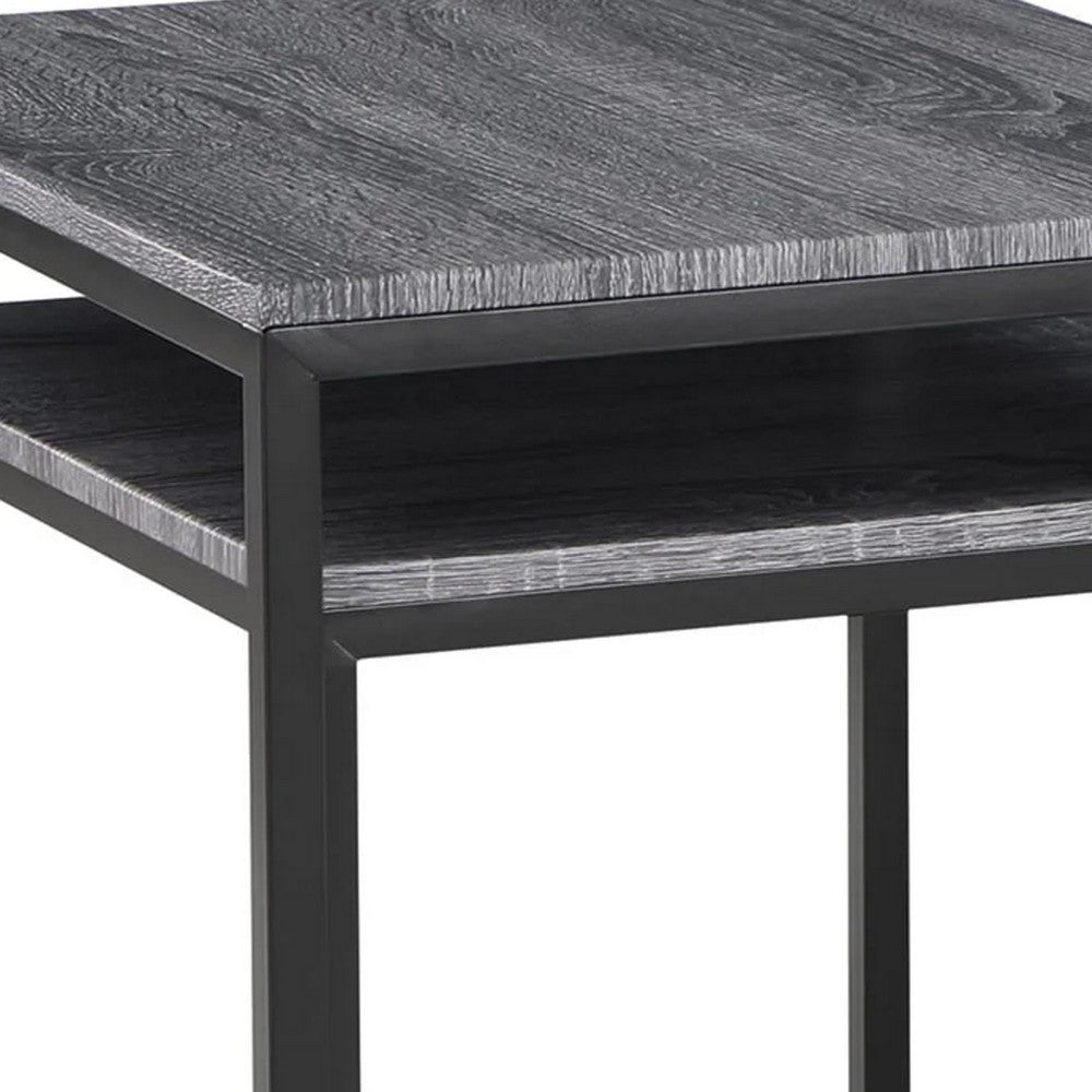 Benjara Rebecca 3pc Nesting Coffee And End Table Set, Black Metal, Gray Wood Top