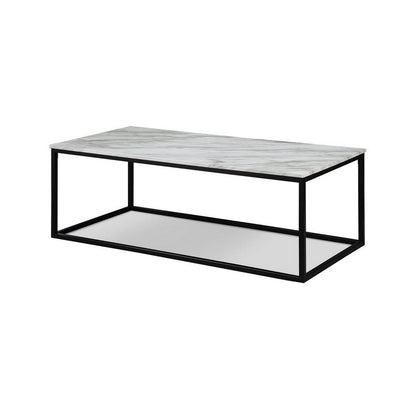 Benjara Rebecca 3pc Nesting Coffee And End Table Set, Black Metal, White Marble Top