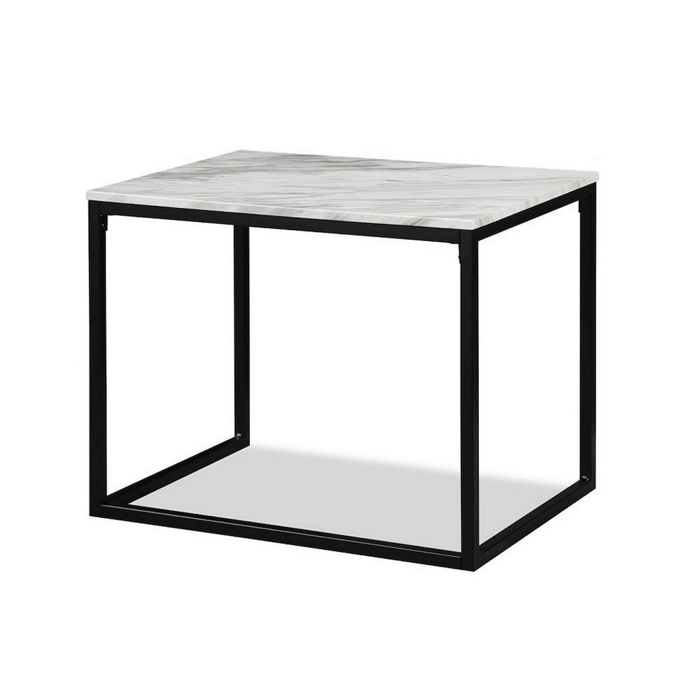 Benjara Rebecca 3pc Nesting Coffee And End Table Set, Black Metal, White Marble Top