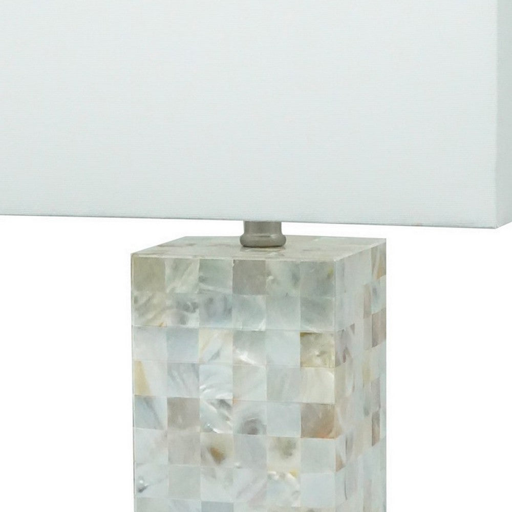Benjara 27 Inch Table Lamp Set of 2, Square White Shade, Steel Base, Marble, White