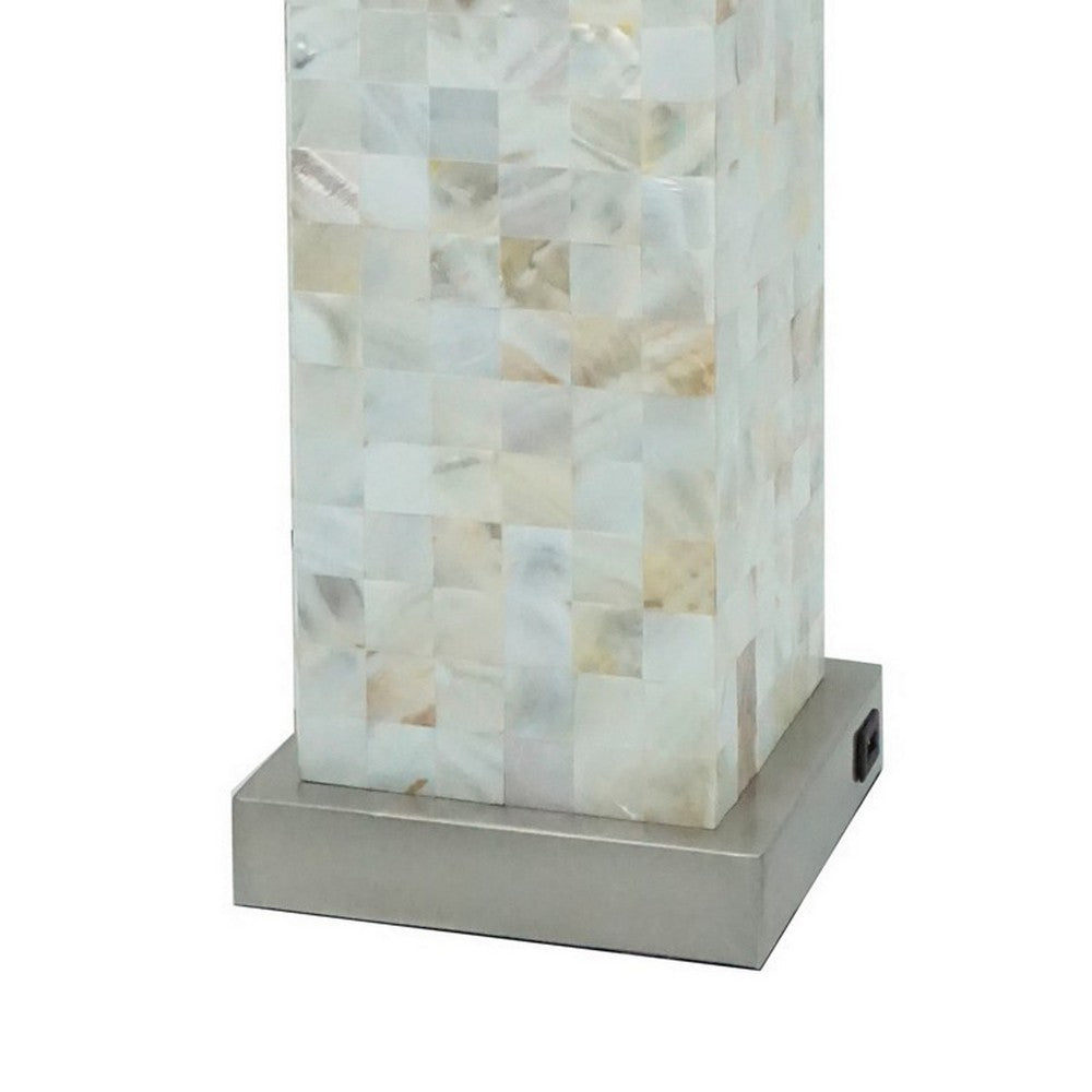Benjara 27 Inch Table Lamp Set of 2, Square White Shade, Steel Base, Marble, White
