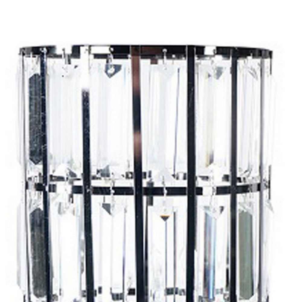 Benjara Carolyn 20 Inch Table Lamp, Glass Shade, Cylindrical Metal Base, Black