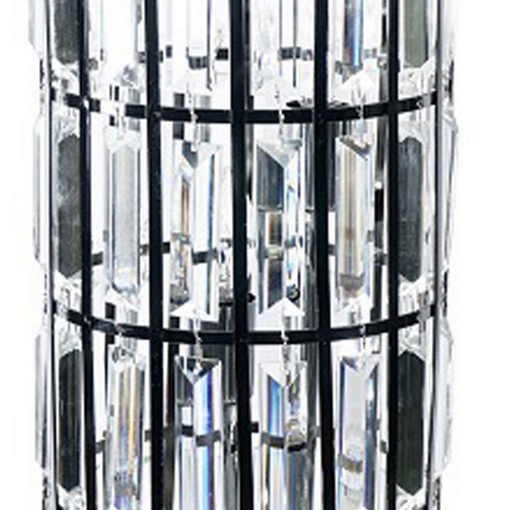 Benjara Carolyn 20 Inch Table Lamp, Glass Shade, Cylindrical Metal Base, Black