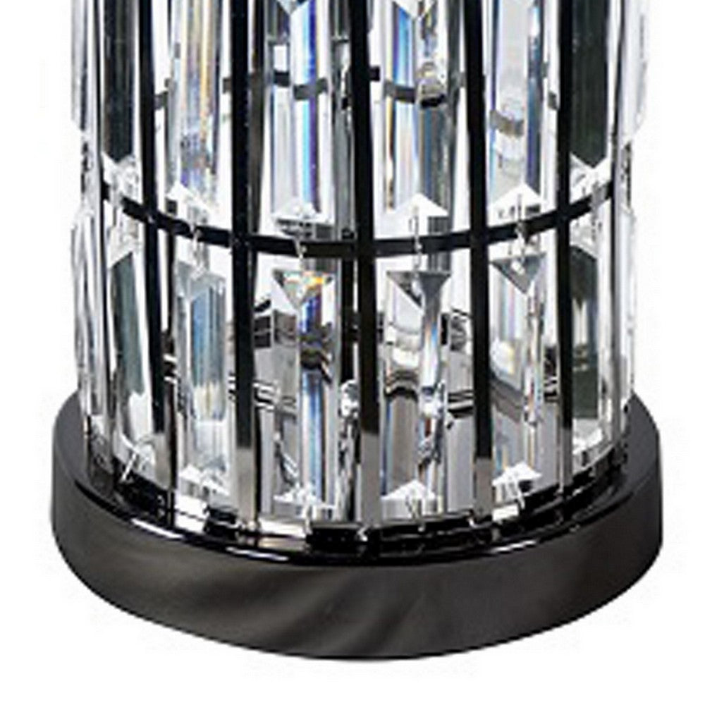 Benjara Carolyn 20 Inch Table Lamp, Glass Shade, Cylindrical Metal Base, Black